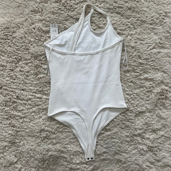 Abercrombie & Fitch One Shoulder Double Strap Thong Body Suit in White Sz Small - Picture 8 of 10